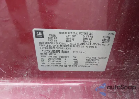 2015 Chevrolet Silverado 2500Hd Lt from USA, damaged, VIN 1GC2KVEG3FZ138187